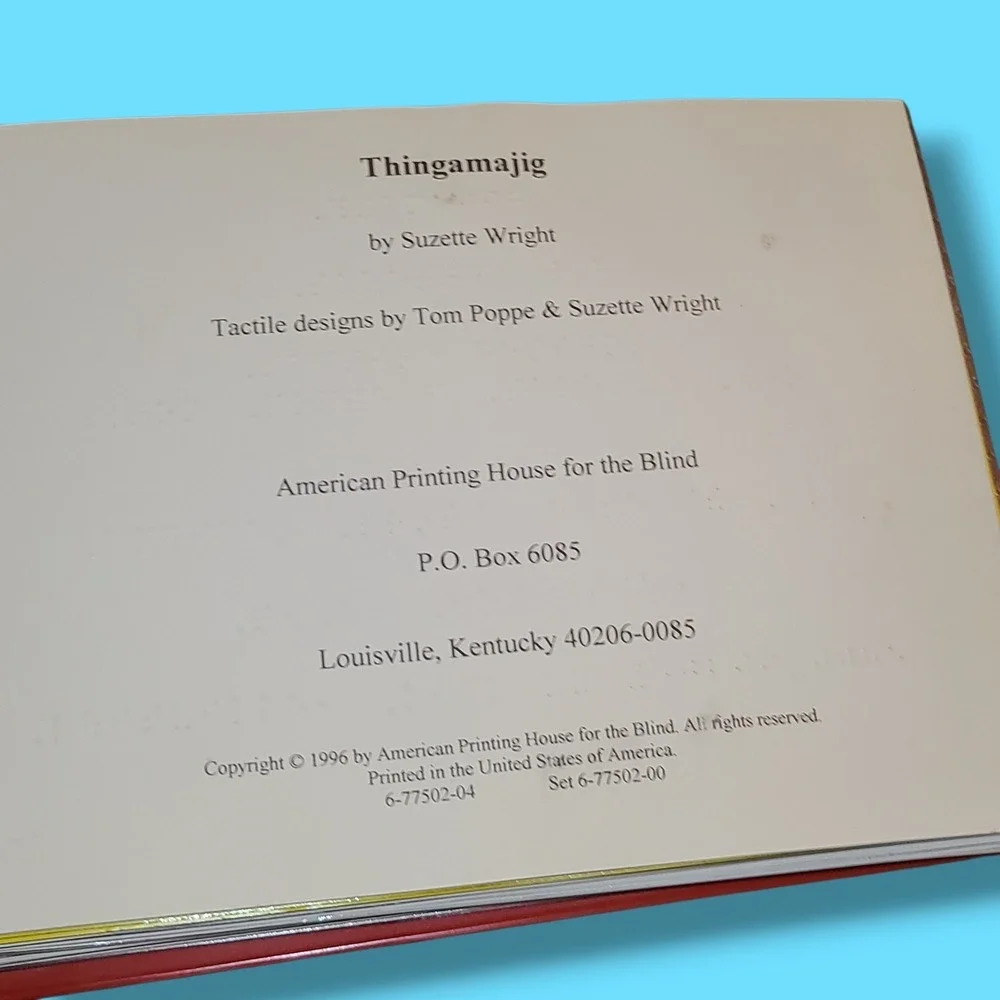 Vintage APH Thingamajig Tactile Braille Children's Book 1996 Blind Education